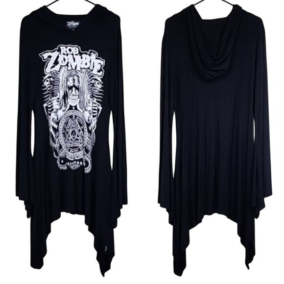 Killstar Rob Zombie Asymmetrical Belle Sleeve Deadstock Hoodie Large Dress - Picture 7 of 7